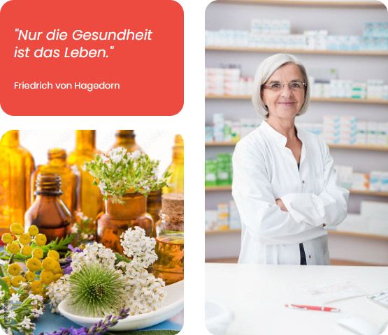 Collage Apotheke mit Zitat